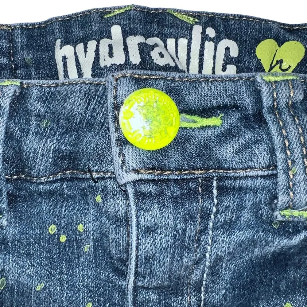 Hydraulic Girls Denim Blue Jean Shorts Shorty Short Stretch Paint Splatter Sz 8
